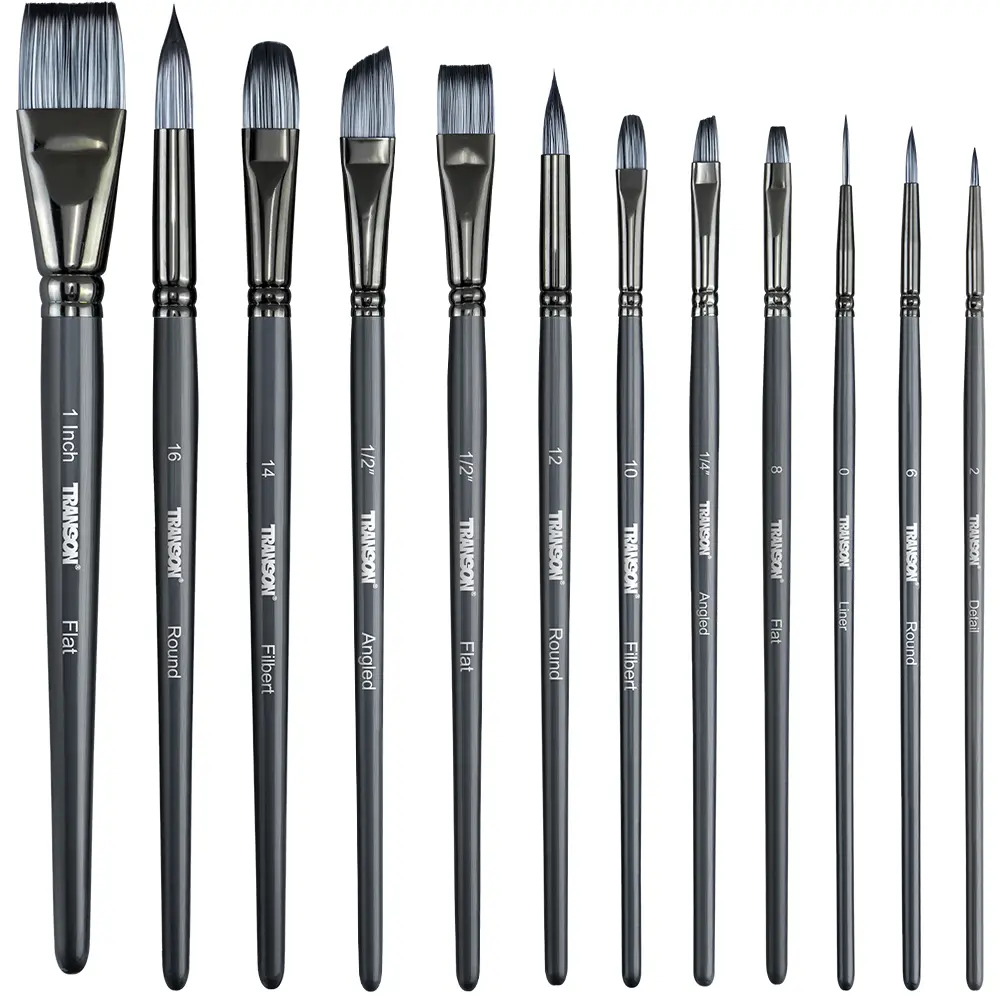Transon 12-Piece Artist Quality Brush Kit - Angled Brush, Body Paint Supplies for Watercolor, Acrylic, Gouache, Oil, Tempera Drawing & Painting, Angled Brush Drawing & Painting Supplies, Body Paint Drawing & Painting Supplies