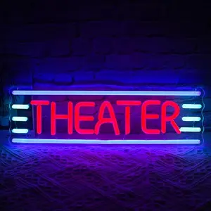 Theater Neon Sign Dimmable LED Movie Night Signs for Wall Decor Home Theater Accessories Sign Theater Room Neon Light for Movie Room Home Bar Decor Classic Cinema Style Light Gifts