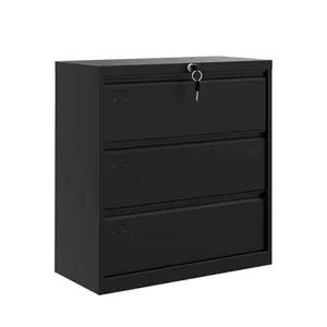 Lateral File Cabinet 3 Drawer, Metal Filing Cabinet with Lock and Keys, Fits Letter/Legal/A4 Size, Office Storage Organizer, Easy to Assemble, Locking File Cabinet for Home Office, Workspace, Black