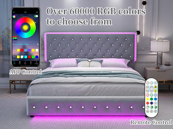 Sibeds Queen LED Bed Frame with 2 Storage Drawers, Adjustable Crystal Tufted Headboard, PU Leather & Velvet, Noise-Free Solid Slats, No Box Spring Needed, Easy Assembly, Modern Design Sibeds Queen LED Bed Frame with 2 Storage Drawers, Adjustable Crystal Tufted Headboard, PU Leather & Velvet, Noise-Free Solid Slats, No Box Spring Needed, Easy Assembly, Modern Design