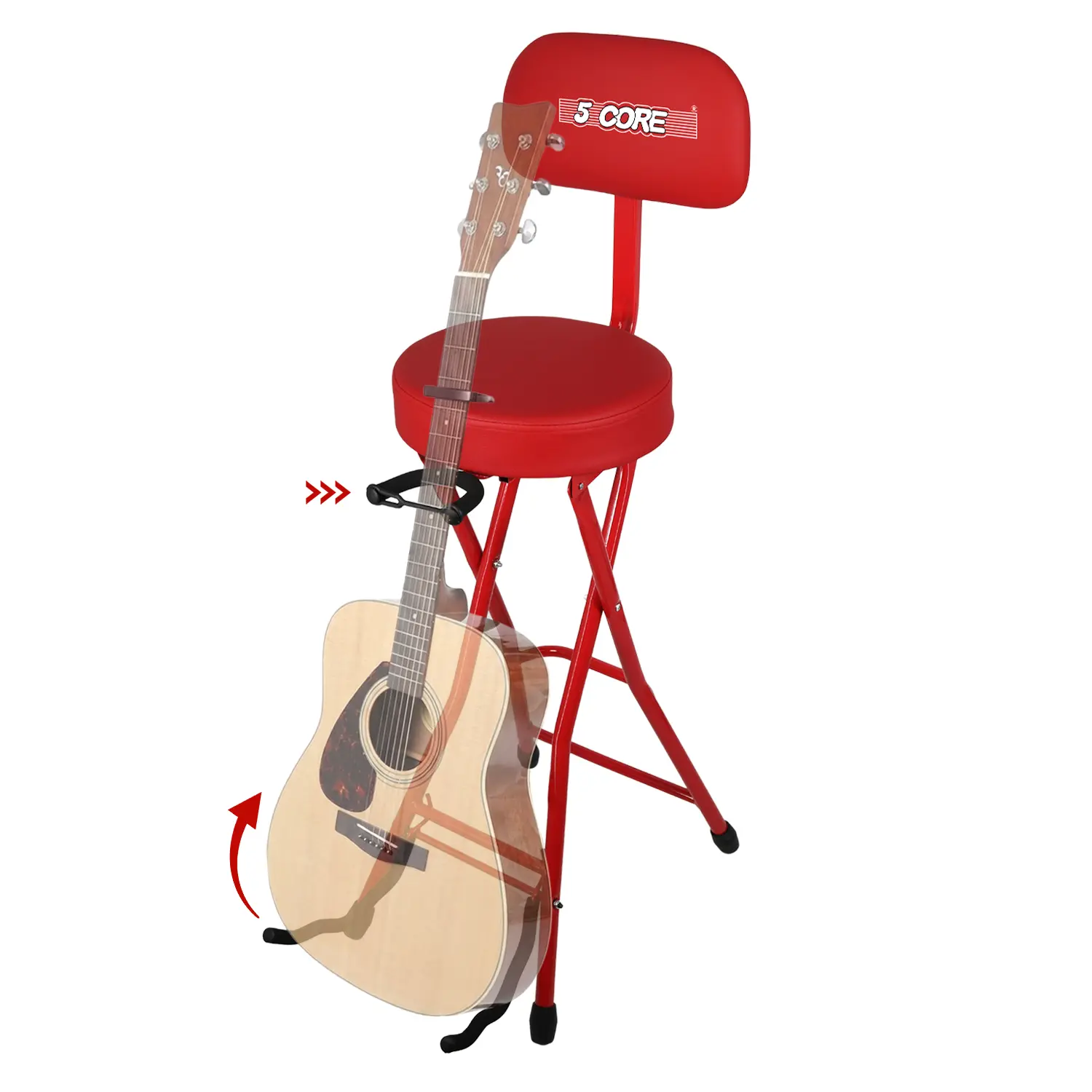 5Core Ergonomic Guitar Stool for Musicians - 3.15" Padded Chair with Backrest, Foldable Music Seat, Built-in Footrest, Guitar Stand for Practice & Gigs