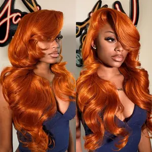Ginger Orange Lace Front Wigs Human Hair 13x6 Body Wave Frontal Wigs Human Hair for Women 180% Density Pre Plucked HD Transparent Lace Glueless 350 Colored Human Hair Wig Bleach Knots 26 Inch