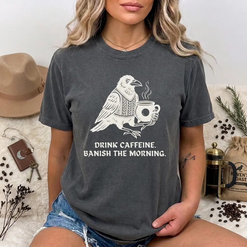 Gothic Darkness Fall Halloween Outing Raven Crow Graphic Funny Coffee Tee for Women