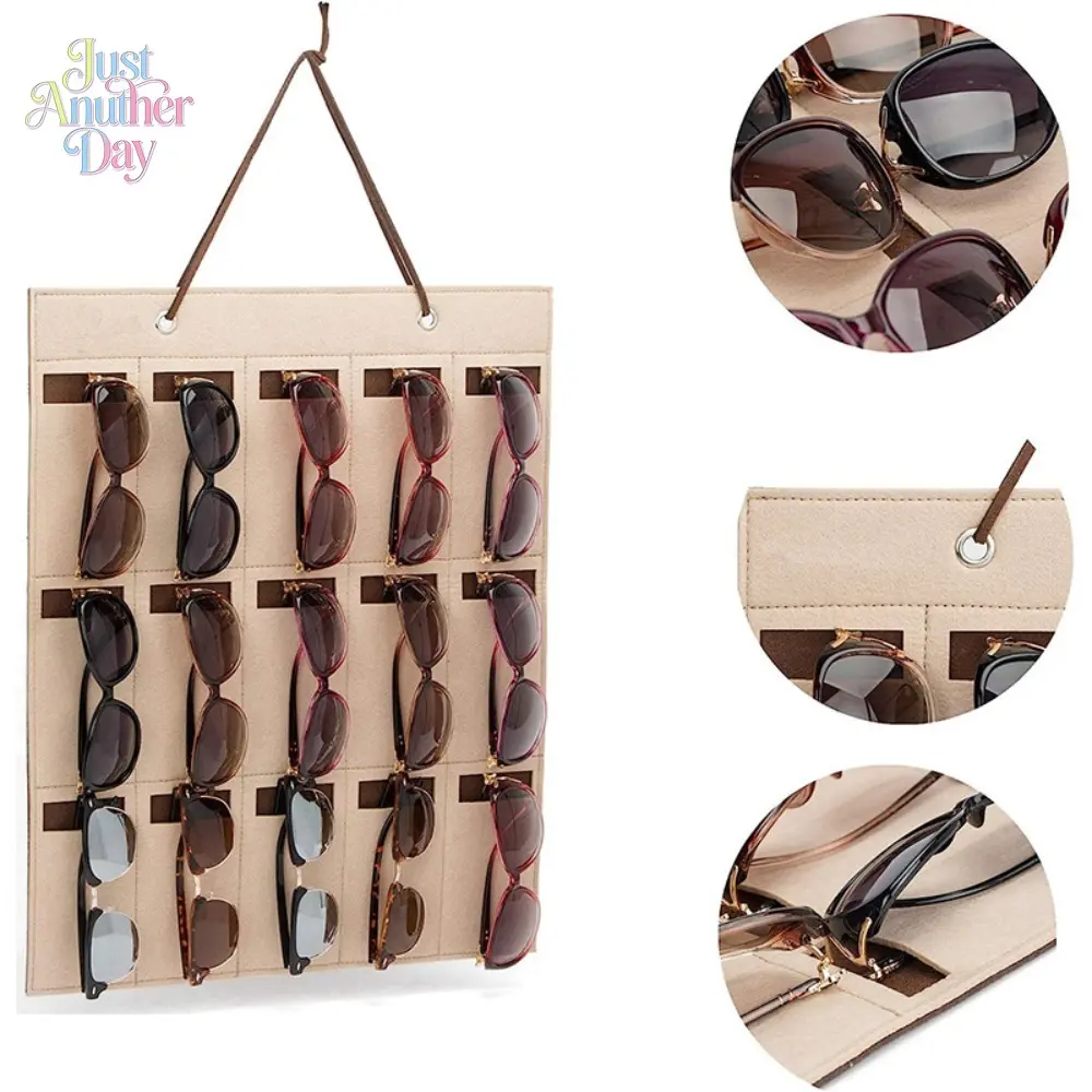 Hanging Felt Eyeglass Storage Bag, 15-Pocket Sunglasses Display Holder, Wall Mounted Organizer for Multiple Eyewear