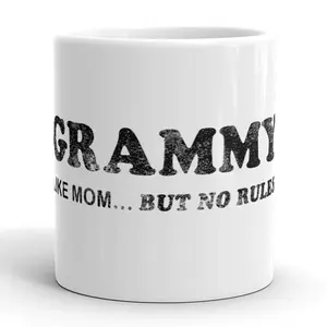 Grammy Like Mom But No Rules Mug Funny Grandmother Coffee Cup - 11oz Funny Coffee Mugs Ceramic Printed Drinkware Cup