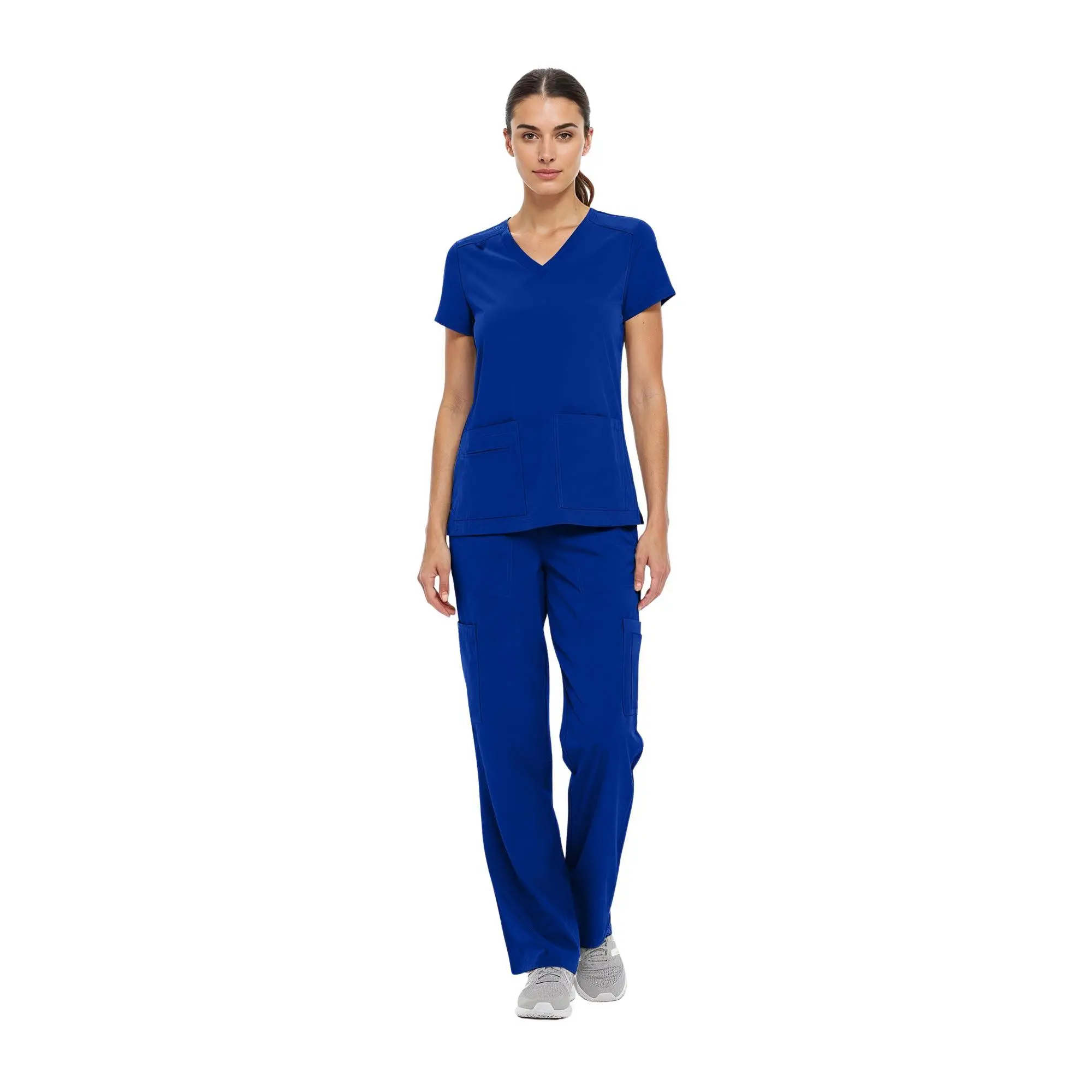 Natural Uniforms Women’s V-Neck Scrub Set – Stretch Top & Cargo Pants, Soft Breathable Medical Uniform, Nurse Workwear