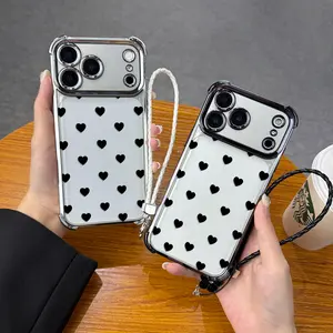 Minimalist Heart Print Clear Case Case for iPhone Samsung Galaxy 17Pro Max Air 16 15Plus 14 13 12 11 XR XS S25 S24 S23 S22 Slim Fit Shockproof Protective Cover Soft Clear TPU Camera Protection Trendy Y2K Clean Girl Style Birthday Gift for Her.NN107