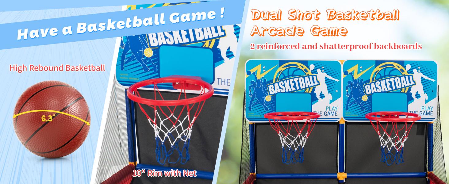 Costway Kids Basketball Arcade Game, 2 in 1 Indoor Outdoor Basketball Game Set w/Electronic Scoreboard & Sound Effect & Sticky Balls, Basketballs, Toy Gift for Toddlers Children Boys Girls