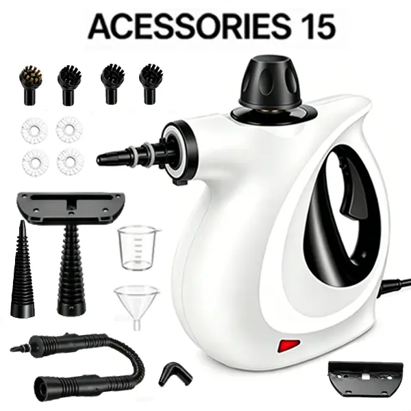 Pressurized Handheld Steam Cleaner for House, Multi-Surface Steam Shot with 15 Accessories, Safety Lock, Steamer for Cleaning Floor, Upholstery, Grout, Windows, Couch and Car, Green