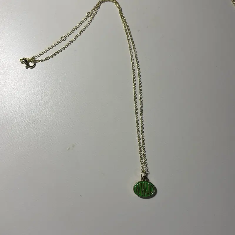 WWJD green and gold necklaces