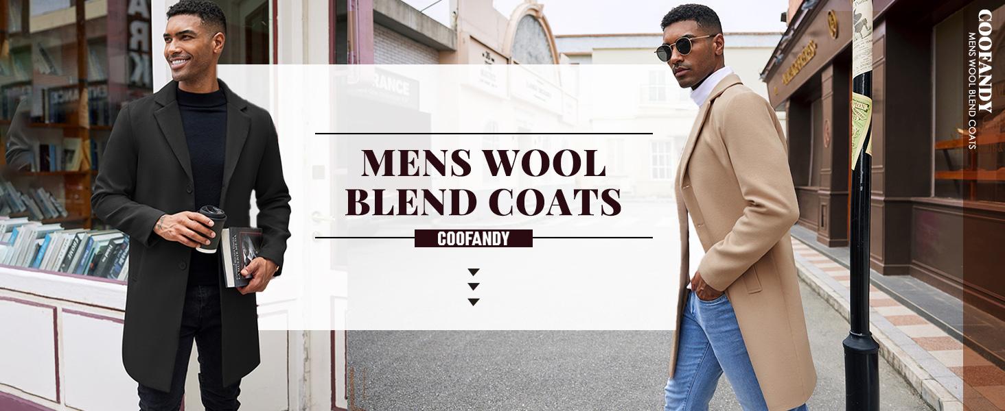 Coofandy Fall Outfits Men's Slim Fit Wool Blend Trench Coat with Notched Lapel Collar & Practical Pockets for Autumn Winter Casual Wear