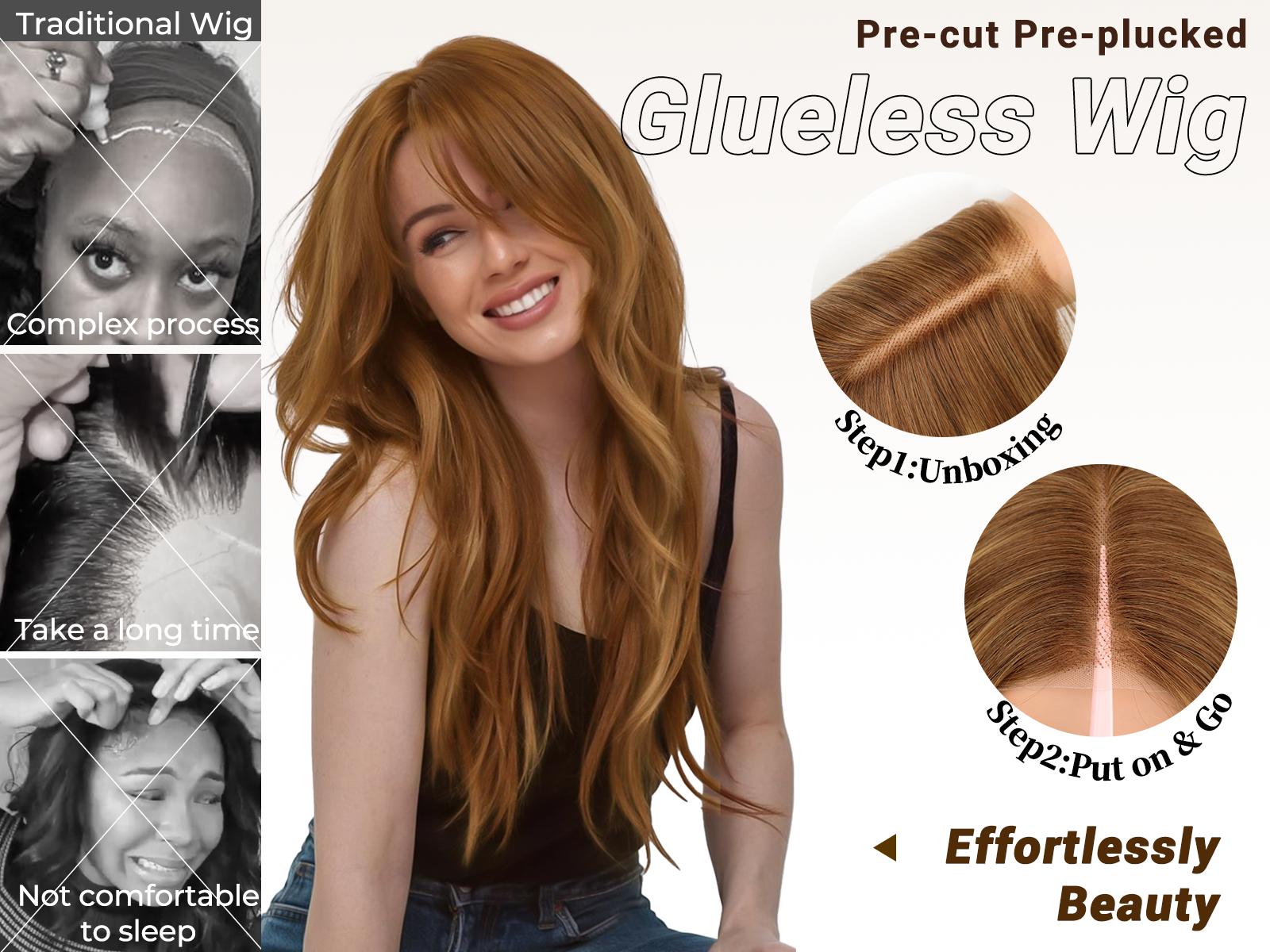 [AISI HAIR]26inch Wear  Wigs Pre Plucked Pre Cut for Beginners Honey Blonde with Chestunt brown Synthetic Lace Front Wigs For Woman Long layered straight Wigs with bangs  middle part wig 26 Inch