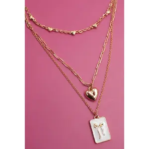 SQUARE BOW EPOXY CHARM LAYERED NECKLACE