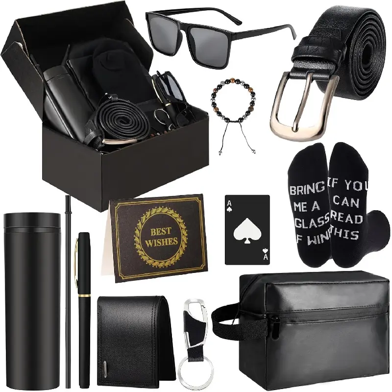 Gifts for Men Dad Gift Basket Set, 16 oz Tumbler, Wallet, Toiletry Bag, Bottle Opener, Sunglasses, Bracelet, Socks, Pen & Keychain, Birthday Gifts for Dad, Husband, Boyfriend, Father’s Day Gift Box