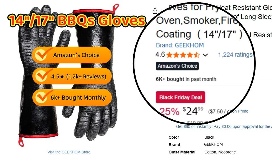 GEEKHOM All in One 932°F Heat Resistant Gloves for Grill BBQ 14" Waterproof Long Sleeve Pit Grill Gloves for Fryer Baking Oven Smoker Fireproof Oil Resistant Neoprene Coating for Yard Work, Great Stocking Stuffers for Men GEEKHOM All in One 932°F Heat Resistant Gloves for Grill BBQ 14" Waterproof Long Sleeve Pit Grill Gloves for Fryer Baking Oven Smoker Fireproof Oil Resistant Neoprene Coating for Yard Work, Great Stocking Stuffers for Men