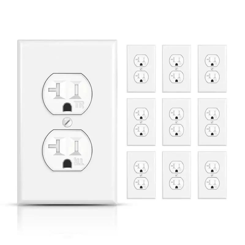 10-Pack White Tamper-Resistant Duplex Receptacle Outlets, 20A (20amp) 125V Self-Grounding Electrical Sockets, UL Listed with Included Wall Plate for Residential Use, Wall Socket