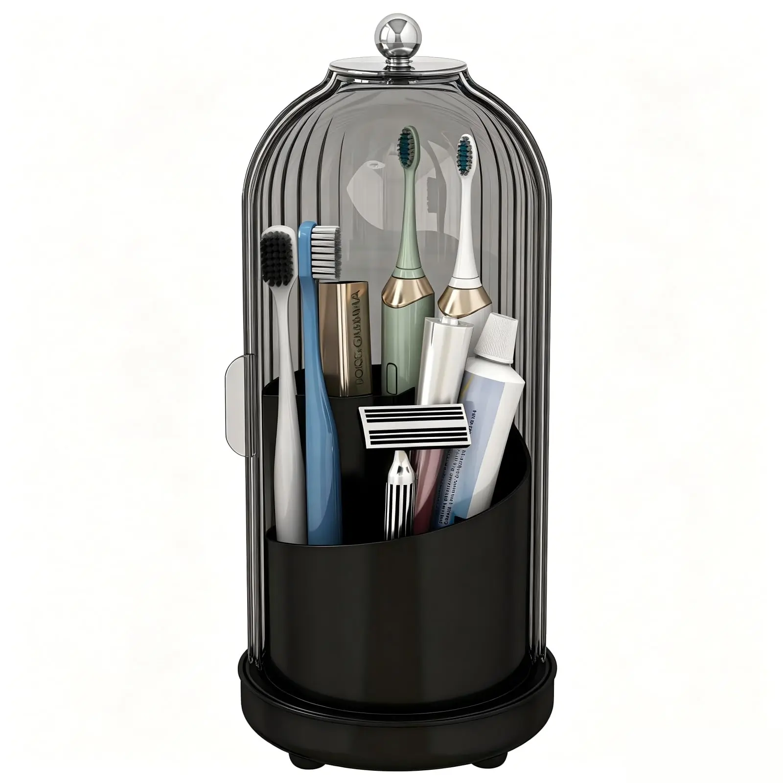 Makeup Brush Holder with Lid 360 Rotating Clear Dustproof Make Up Organizers for Vanity Bathroom Countertop