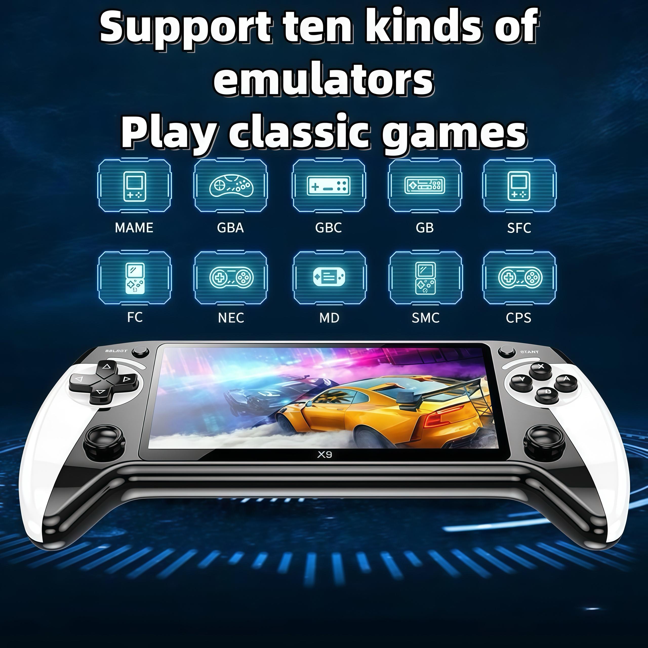 X9 Handheld Game Console, Rechargeable Portable Game Console with Built-in 10 Emulator Games, Handheld Wireless Gaming Console for Home & Travel, Protective