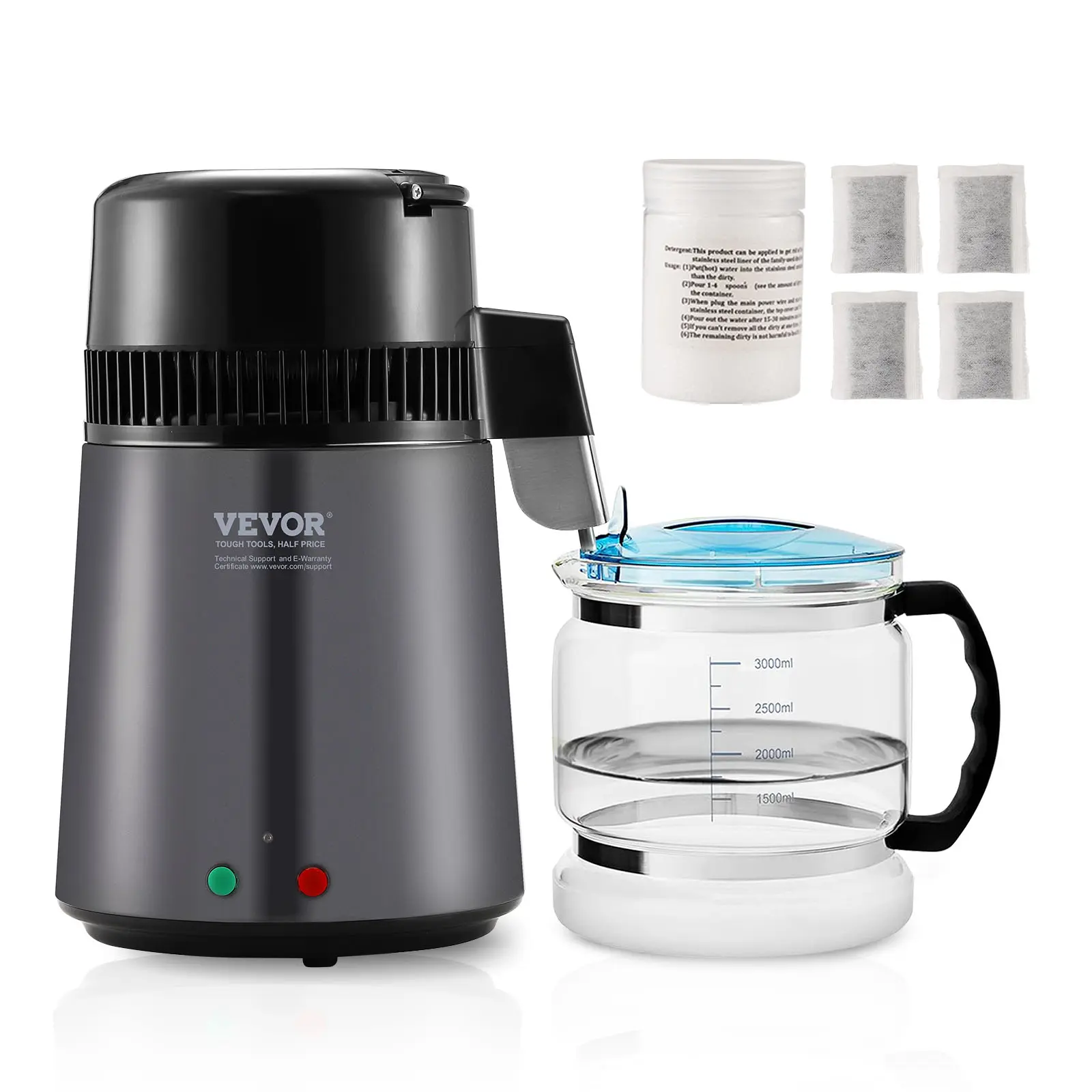 【summerfinds】VEVOR Water Distiller, 4L 1.05 Gallon Pure Water Purifier Filter For Home Countertop, 750W Distilled Water Maker, Stainless Steel Interior Distiller Water Making Machine to Make Clean Water, Gray