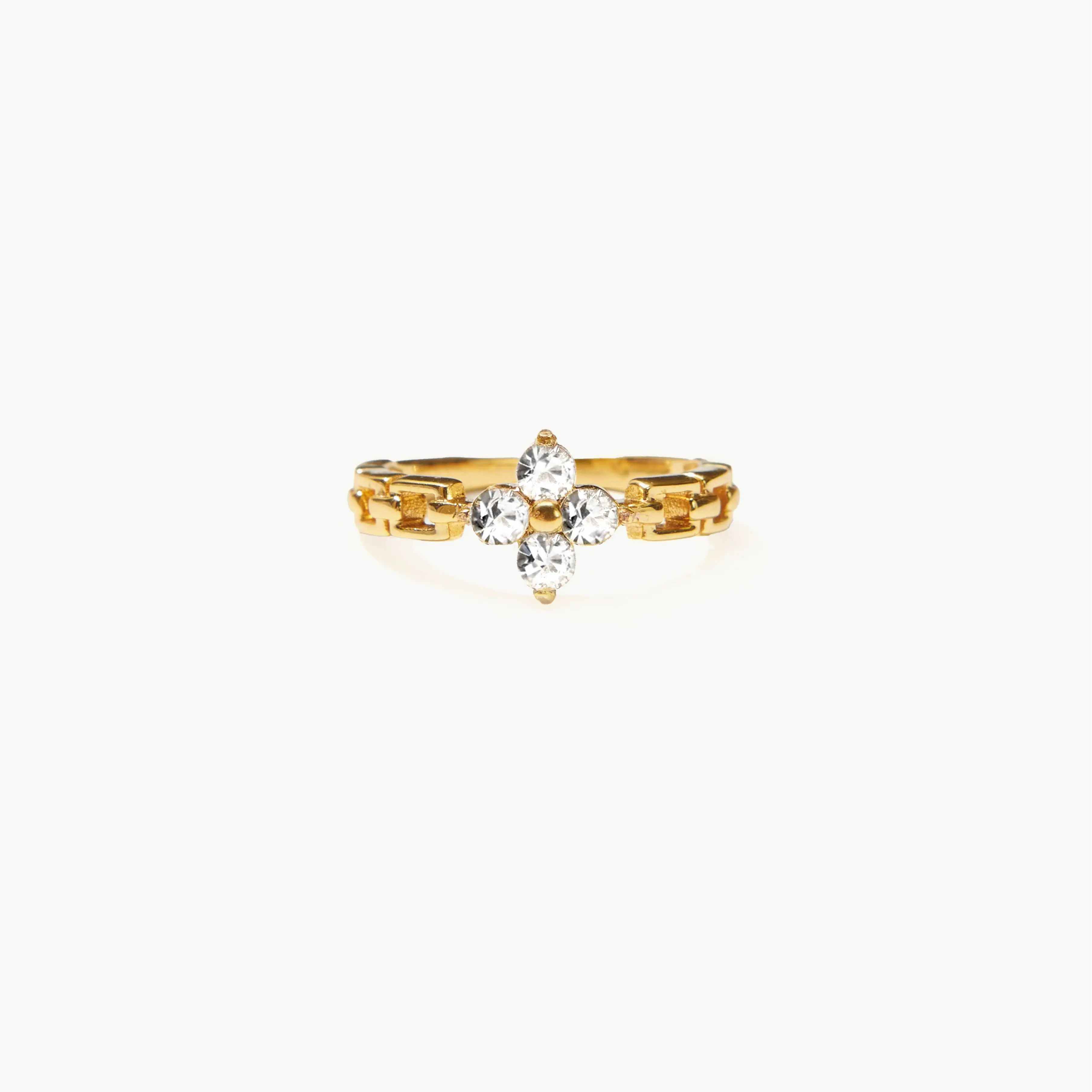 en route 18K Gold Plated Lucky Clover Ring in Gold, US Size 6-8, Stackable Dainty Ring for Layered Luck & Everyday Sparkle