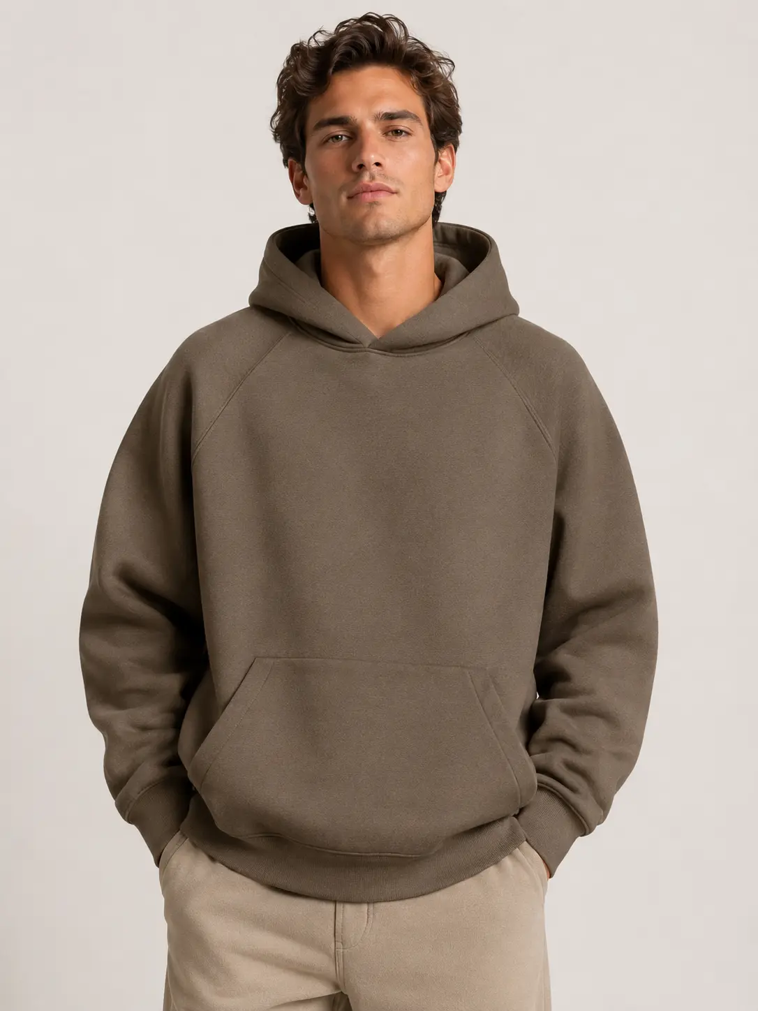 Men's Plain Pullover Hoodie - Heavyweight Cotton Fleece Longsleeve Casual Menswear Top, Longsleeves