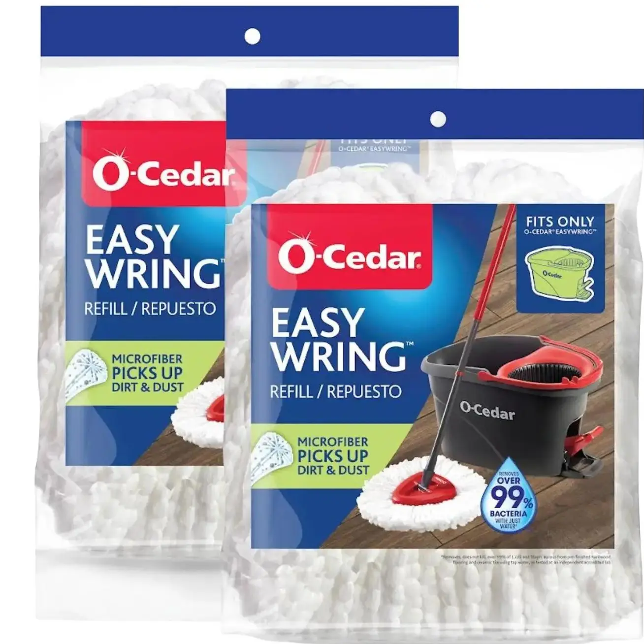 O-Cedar EasyWring Spin Mop Head Replacements, 2-Pack, Machine Washable | Reusable | Microfiber Refill | Floor Cleaning