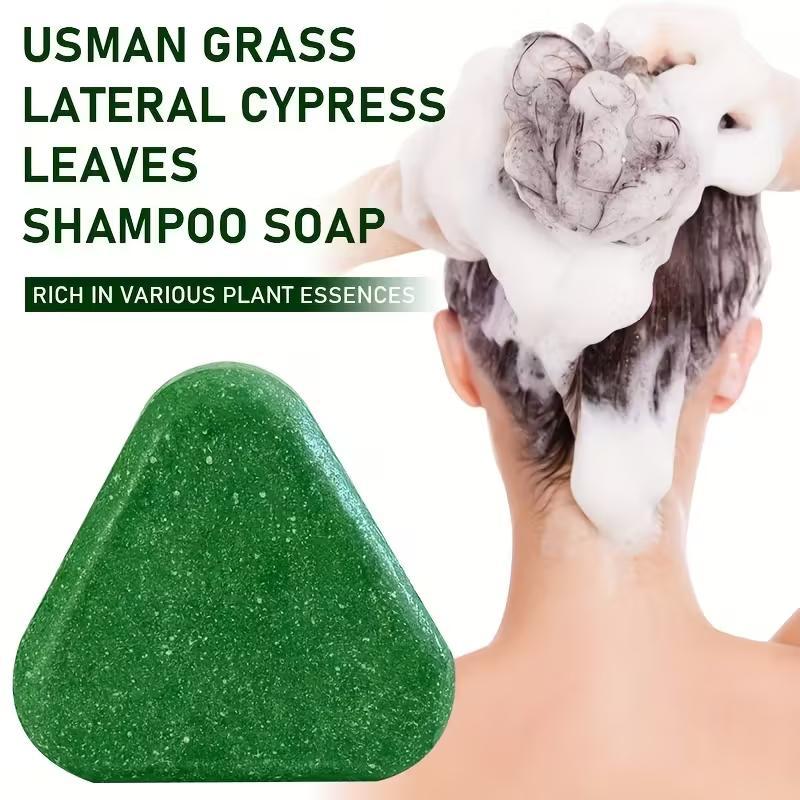 Nature Triangle Shampoo Bar Usman Grass Green Herbal Soap for Hair Growth Clean Oil Control with Polygonum Multiflorum Coconut Ginseng 80g Pack