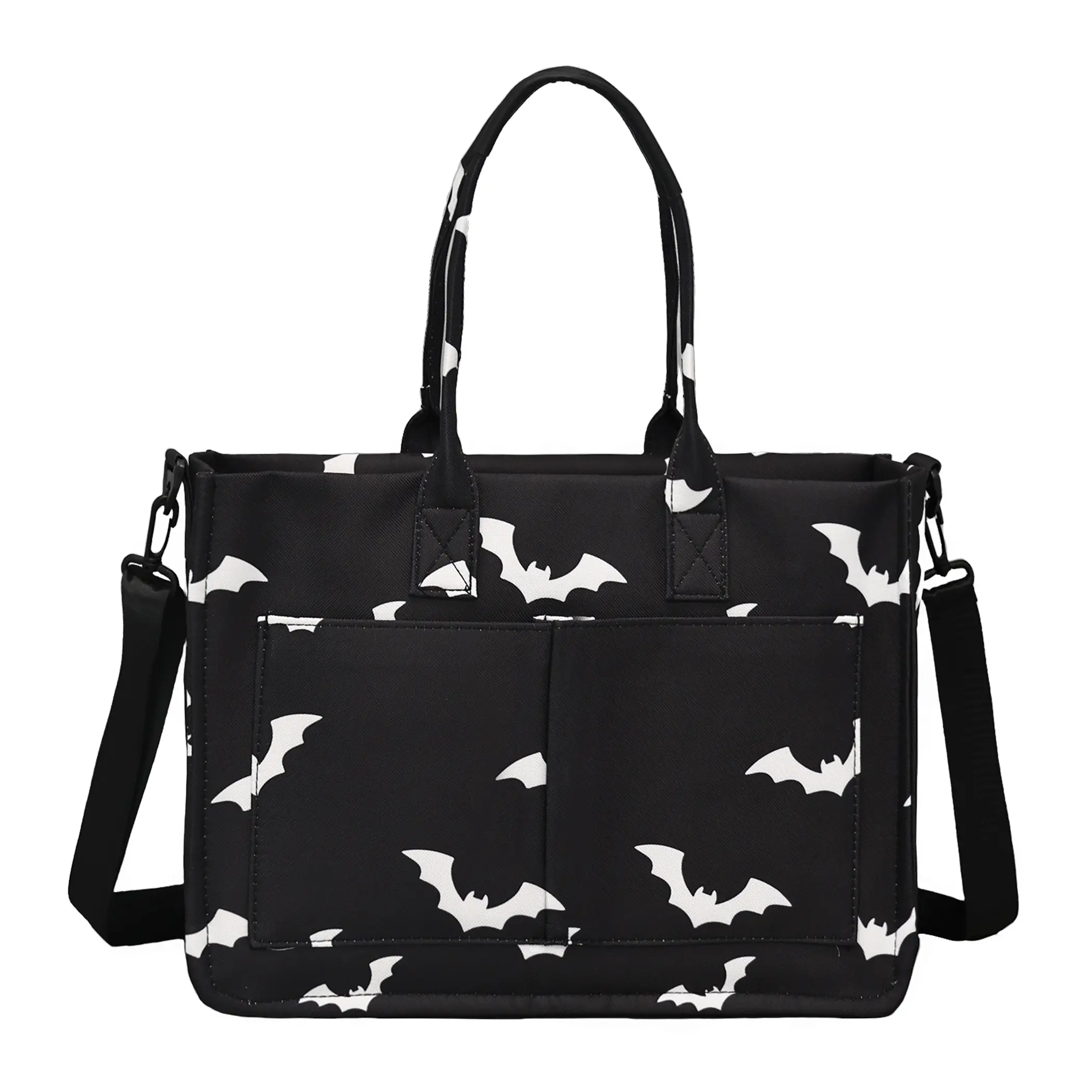 Riverich Bat Print Tote Bag for Women, Convertible 2-in-1 Crossbody Handbag, Waterproof Vegan Leather Everyday Purse for Halloween with Multiple Pockets, Convertible Tote, Crossbody Shoulder Tote