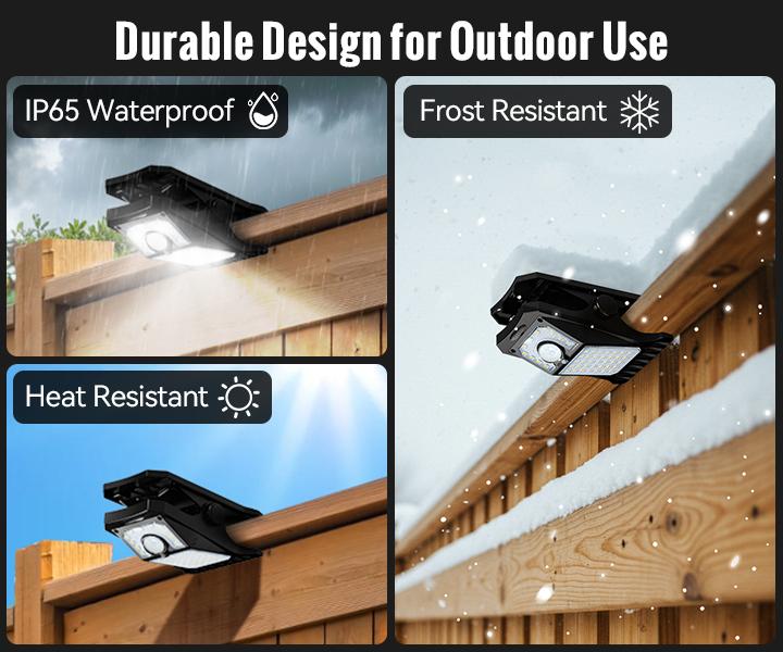 FABSTYL Solar Clip Lights with Motion Sensor,IP65 Waterproof Wireless Security Lighting for Yard, 4-Color Adjustable Outdoor Solar Flashlight with Remote Durable High Lumens 2 Pack