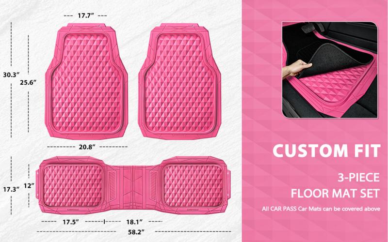 CAR PASS 3pcs Heavy Duty Rubber Car Mats, Deep Dish All-Weather Floor Mat for Car Full Set Durable Anti-Slip 3D Rhombus Waterproof Trim to fit Liner Universal Fit Automotive,Sedan,SUV,Truck Vehicle Carbon
