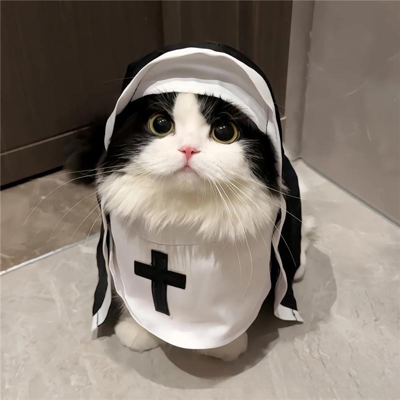 New Year Nun clothes cats and dogs disguise funny COS small and medium pet photo props cat funny costumes