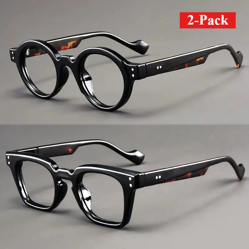 Unisex 2pcs Vintage Lightweight Durable Presbyopia Reading Glasses Set (+1.0, +3.0) - Round & Square Polycarbonate Statement Frame Eyewear Fashion, Retro Rise Arms, Comfortable & Long-Lasting Accessory Frames for Daily Use, Lightweight Durable Glasses
