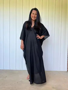 Olena Semi Sheer Cotton Kaftan in Black