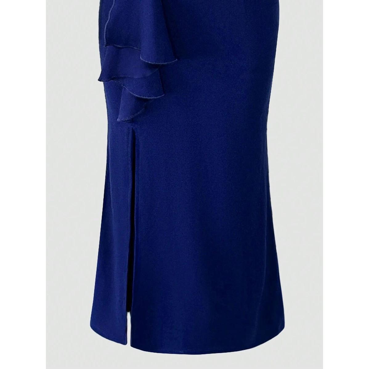 Lace Patchwork Sexy Sheer Royal Blue Maxi Women's V Neck Regular Sleeve High Waist Bodycon Evening Party Prom Graduation Valentine's Day Wedding Guest Birthday Dress