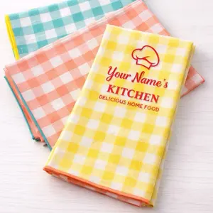 Personalized Kitchen Towels Set Custom Name Dish Towels Gingham Cotton Kitchen Cloths Set of 3 for Delicious Home Food