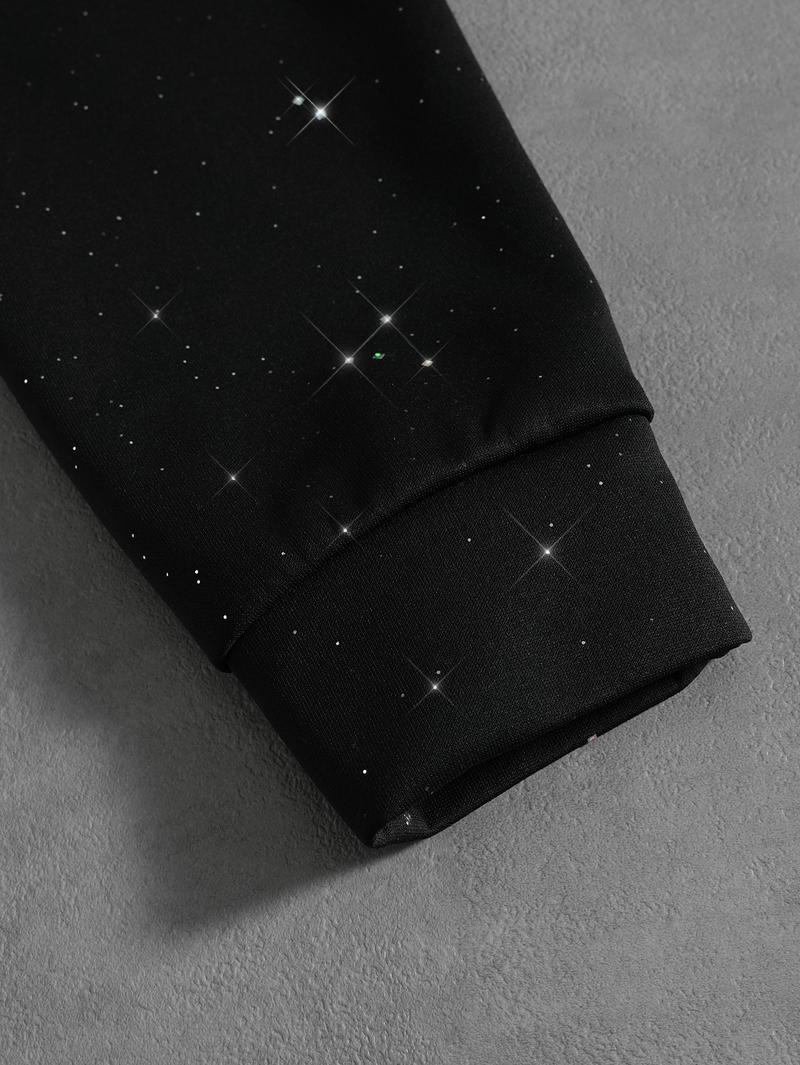 Men's Gypsy star design shiny zipper hooded sweater, soft and skin-friendly fabric, pocket design, street trendy cool style, daily going out on the street, casual commuting adaptation, personalized trend couples versatile wear