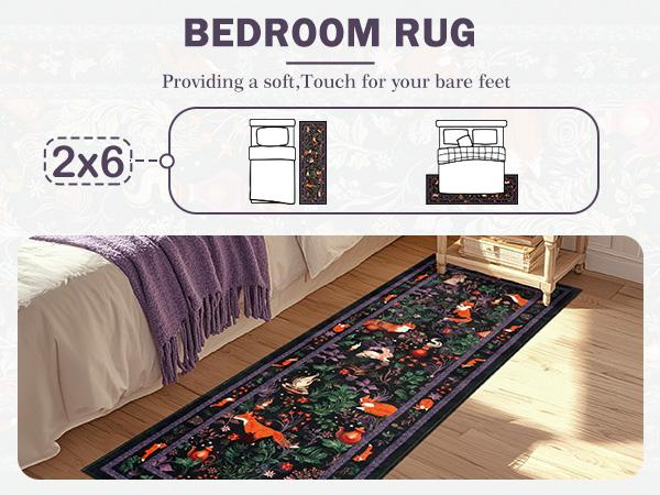[Restock Up Sale]Geanup Fantasy Fox Animal Runner Rugs for Hallway, Non Slip Botanical Kitchen Rug, Soft Thin Jungle Fox Bedside Runners, Cute Mushroom Accent Floor Carpet for Bedroom Hall Bathroom Laundry