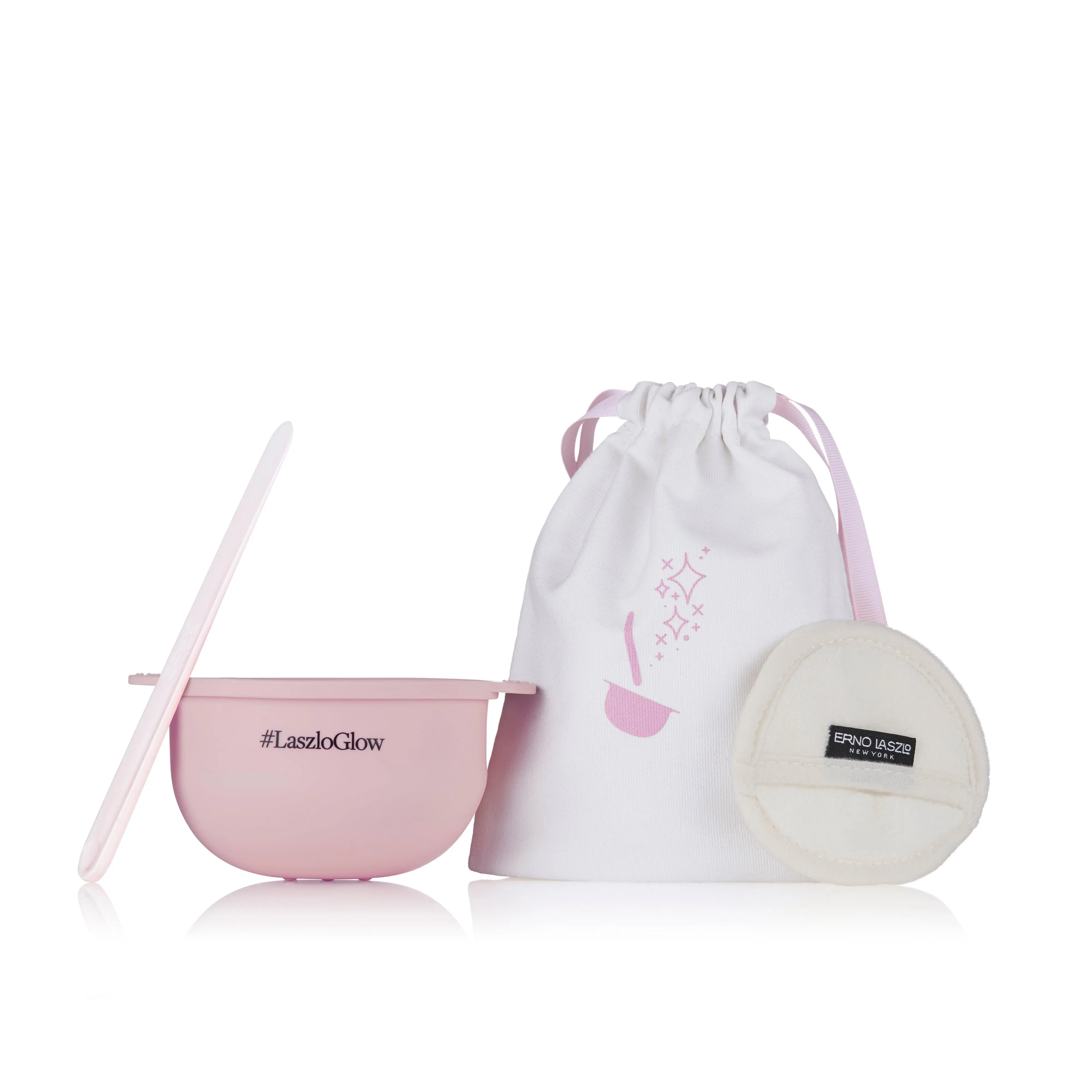 Erno Laszlo VTM Mask Application Set - 4-Piece Unscented Beauty Tools Kit, Home Beauty Tool for Mixing & Applying Vitality Treatment Mask, Reusable Pink Bowl, Spatula, Face Sponge for At-Home Facial Care