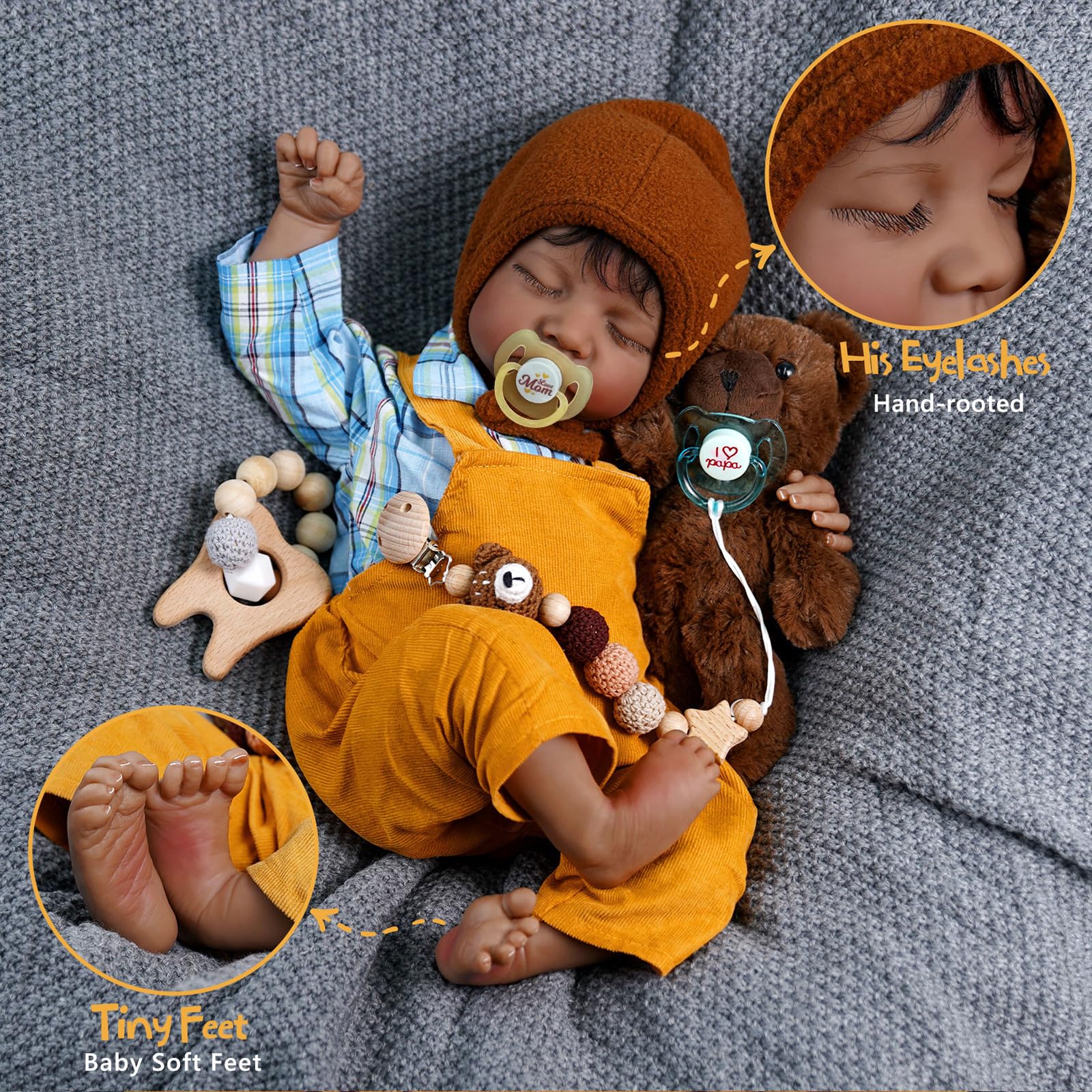 BABESIDE Lifelike Reborn Baby Dolls Black Girl Callie - 20 - Inch Soft Body Realistic Newborn Baby Doll Poseable Limbs Real Life Baby Dolls with Clothes and Toy Gift for Kids Age 3+ Rebornbabydoll