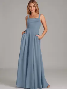Azazie Shaude A-Line Cowl Pleated Pocket Bridesmaid Wedding Guest Formal Dress