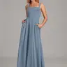 AZAZIE Women's Cowl Neck Chiffon Bridesmaid Dress, A-Line Sleeveless Pleated Formal Party Gown with Pockets sohochic