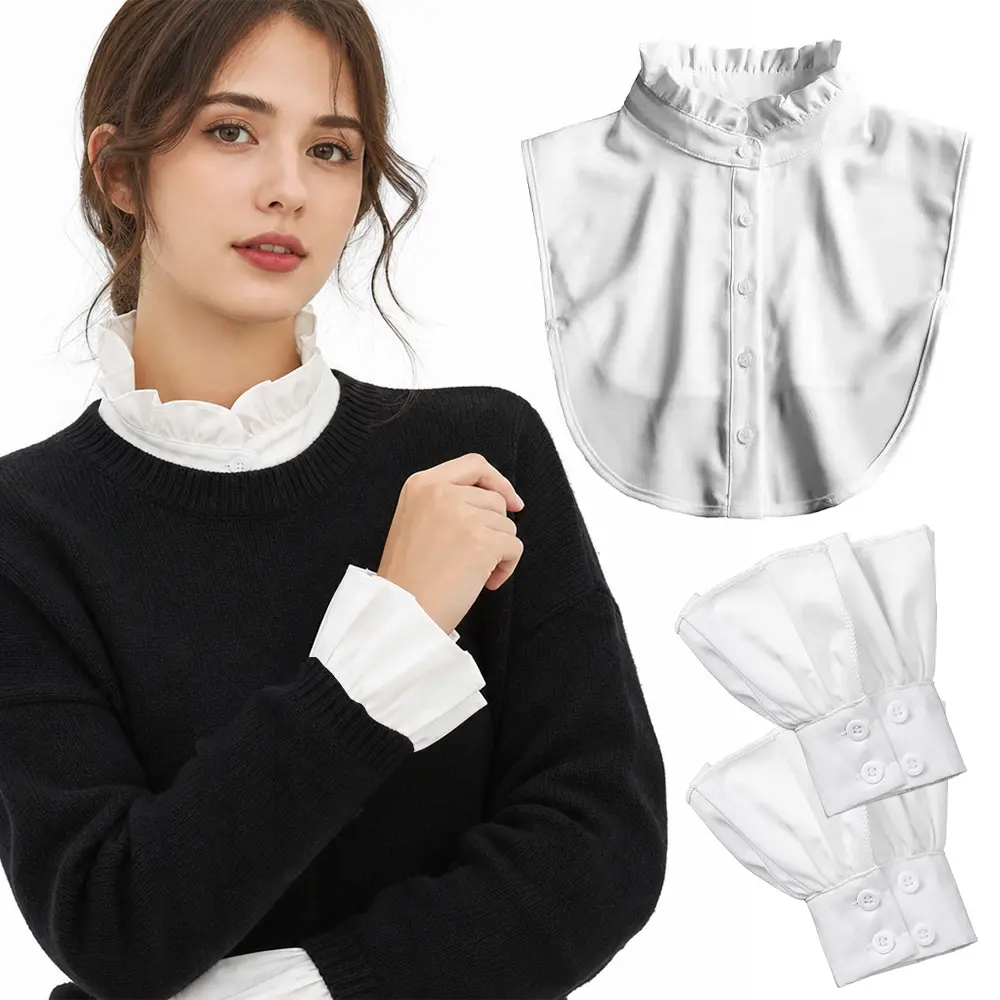 2 pack White Shirt Cuff Detachable Dickey Collar Versatile Accessories Detachable French Shirt Wrist Cuff Half Shirts False Collar For Women