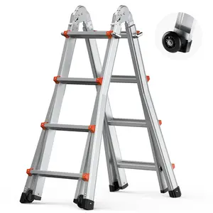 【Summervibes】VEVOR Telescoping Ladder A Frame,  , 13 FT Compact Aluminum Extension Ladder, Multi-Function Portable Collapsible RV Ladder, Telescopic Ladder for Homework Stairs Indoor Outdoor Roof, 330lb Load