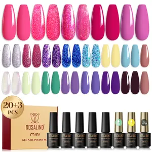 ROSALIND Mini 23Pcs Gel Nail Polish Set -20 Chic Shiny Colors with 3pcs Glossy&Matte Top Base Coat Semi Permanent Cutics Manicure Gel Varnishes Nail Art Need UV Nail Lamp Cure