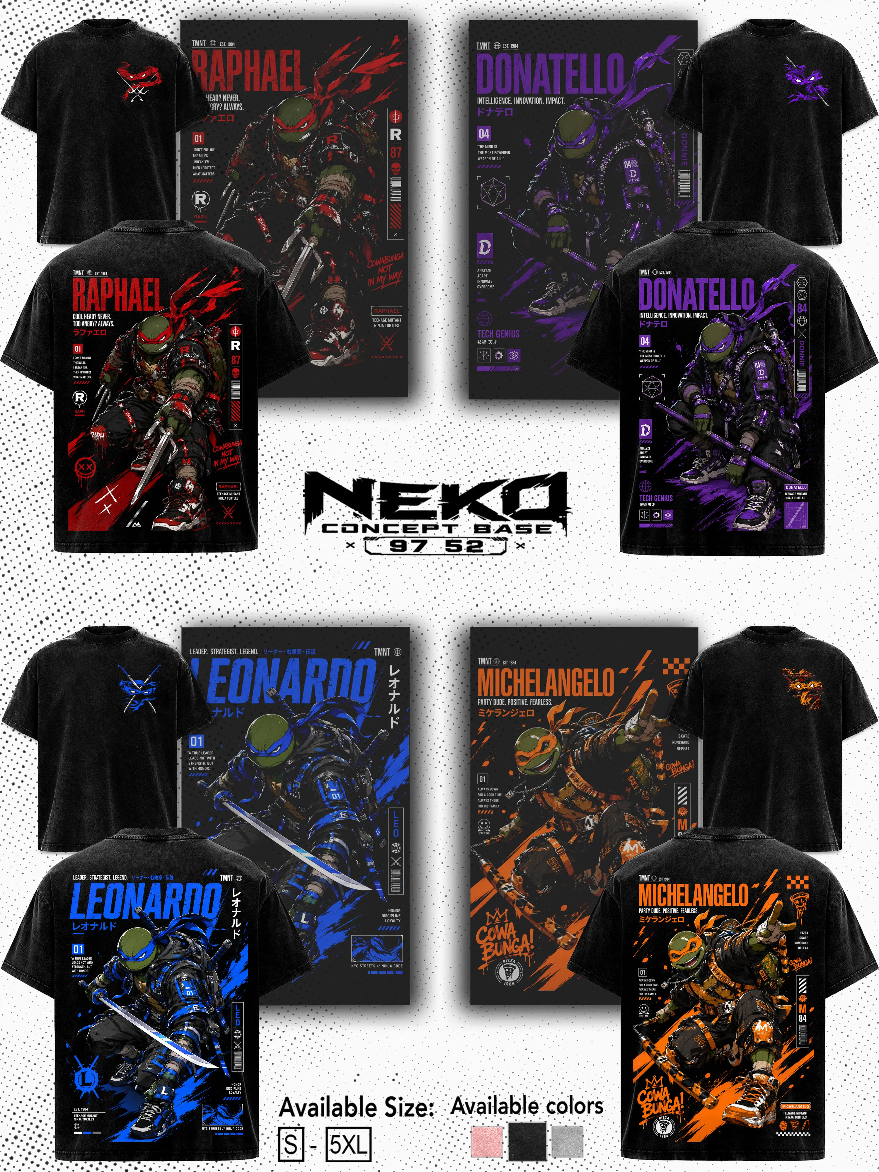 [COLLECTION] TMNT Ninja Turtles Cyberpunk Washed Tee, Vintage Oversized Raphael Donatello Leonardo Michelangelo Graphic T-shirt, Retro Futuristic Cyberpunk Graphic T-Shirt, Heavyweight Loose Fit Cotton Men Shirt, Daily Summer Outfits for Friends