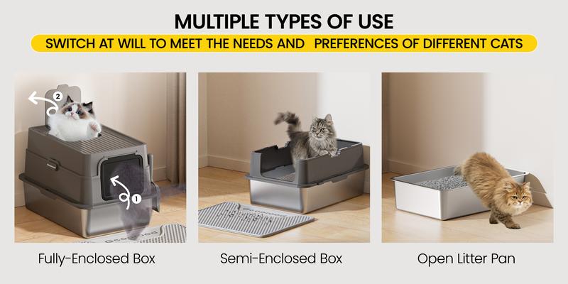 【Geoorood】Geoorood XXL Cat Litter Box Stainless Steel 20L with Lid,  XL Large Metal Litter Box High Sided Design,Anti-Urine Leakage, Include Cat Mat & Litter Scoop, Never Absorbs Odors, Easy Cleaning, Non-Sticky#February Stock Up