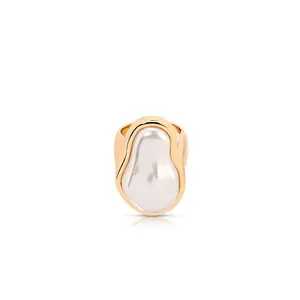 Ettika Sea-Born Pearl Ring – 18k Gold Plated Brass Statement Ring with Resin Pearl