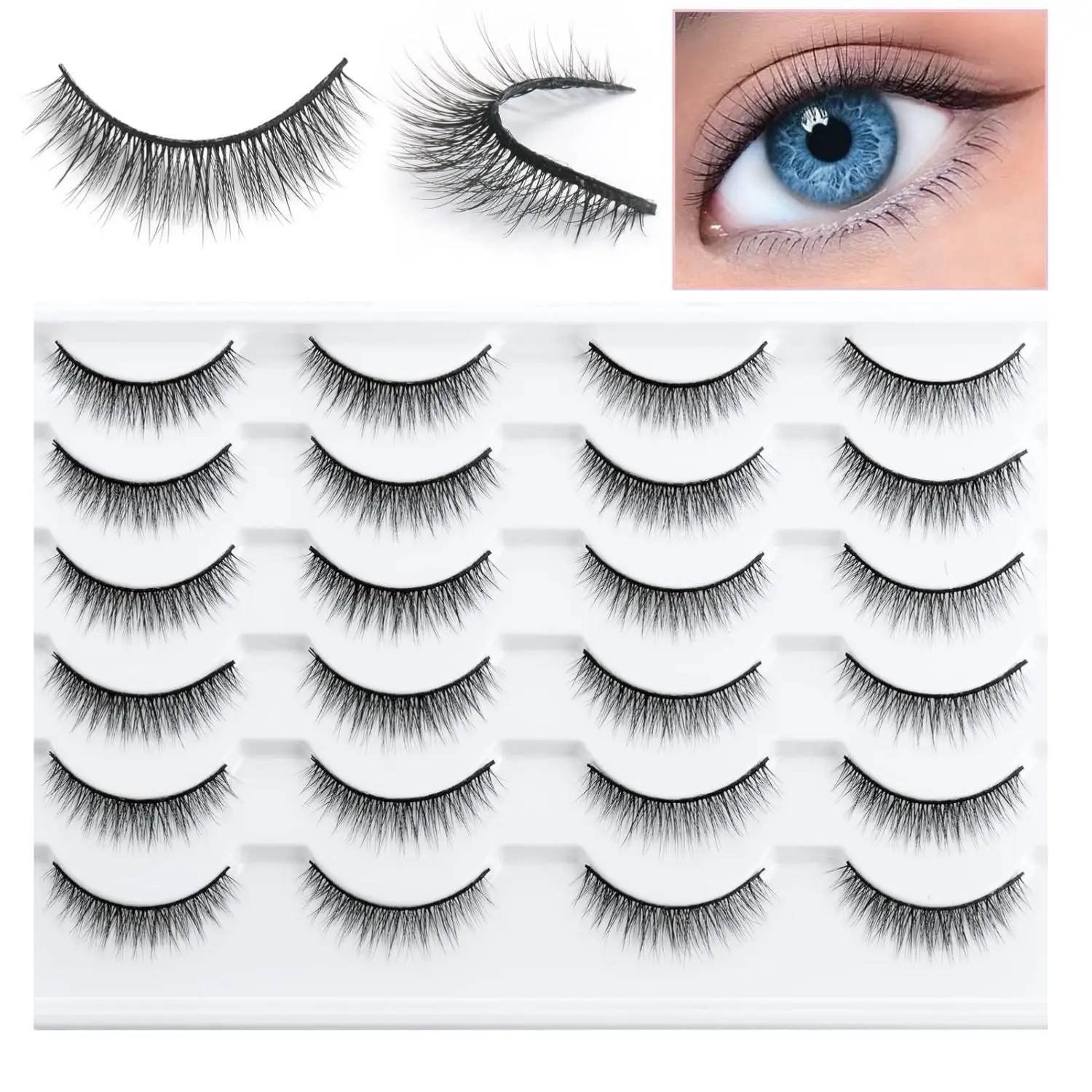 Short False Eyelashes Natural Look Wispy Strip Lashes Pack 11mm 12Pairs Small Lashes 3d Mink Eyelashes Reusable Lightweight Short Natural Eyelashes