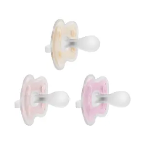 Silicone Baby Pacifier, Fully Symmetrical Soother, Ecru/Light Pink/Pink, 0-6m, BPA-Free, 3-Pack