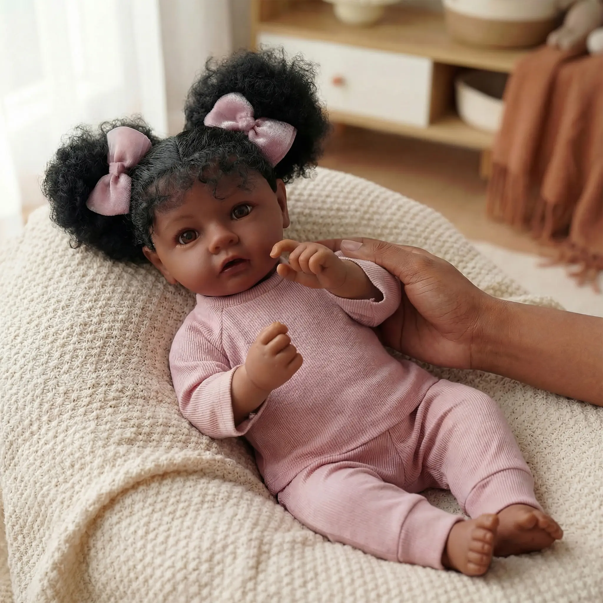 #backtoschool BABESIDE 20 "8 piece set of cloth body + vinyl dark skin non gender Reborn doll with gift box and feeding accessories suitable for Christmas New Year birthday gift